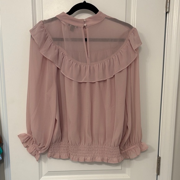 Ann Taylor Dusty Pink Ruffled Yoke Blouse - Picture 2 of 3